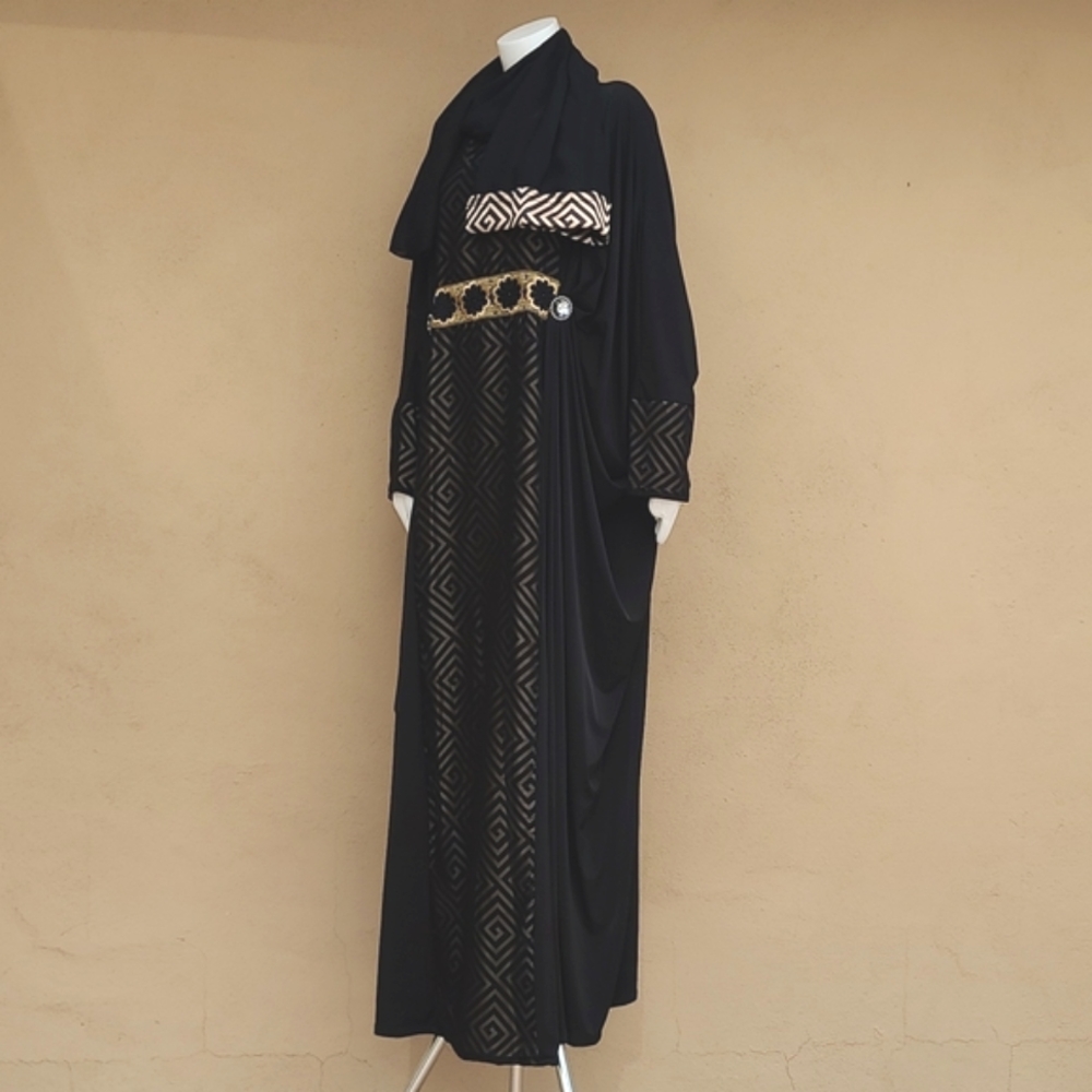 DUBAI CUSTOM ABAYA Wedding Dress Evening Kaftan Robe Maxi Thobe Scarf XL 1X 2X - Picture 8 of 16